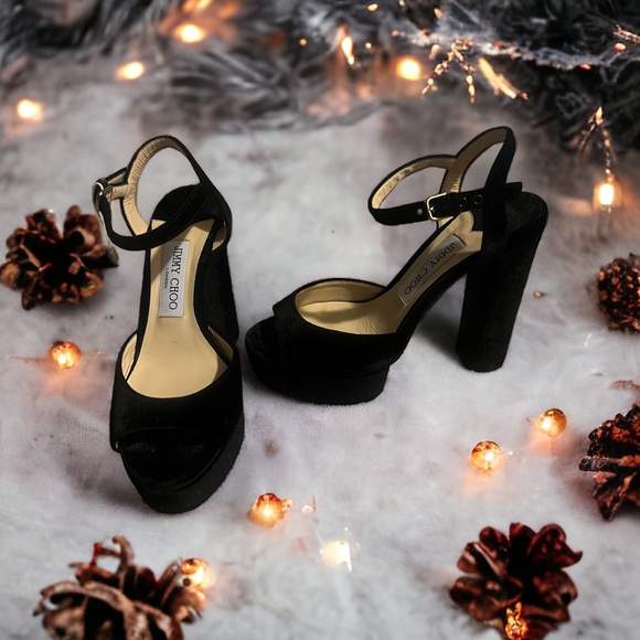 NEW! Jimmy Choo Suede Python Embossed Platform Sandals (37.5, fit like a 7) - Picture 6 of 8